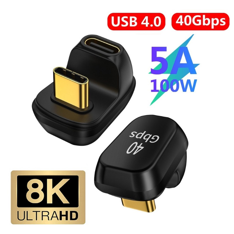40Gbps Mini USB C อะแดปเตอร์มุมขวา U-Shape Thunderbolt3 USB C ถึง Type C อะแดปเตอร์เชื่อมต่อ USB4.0 