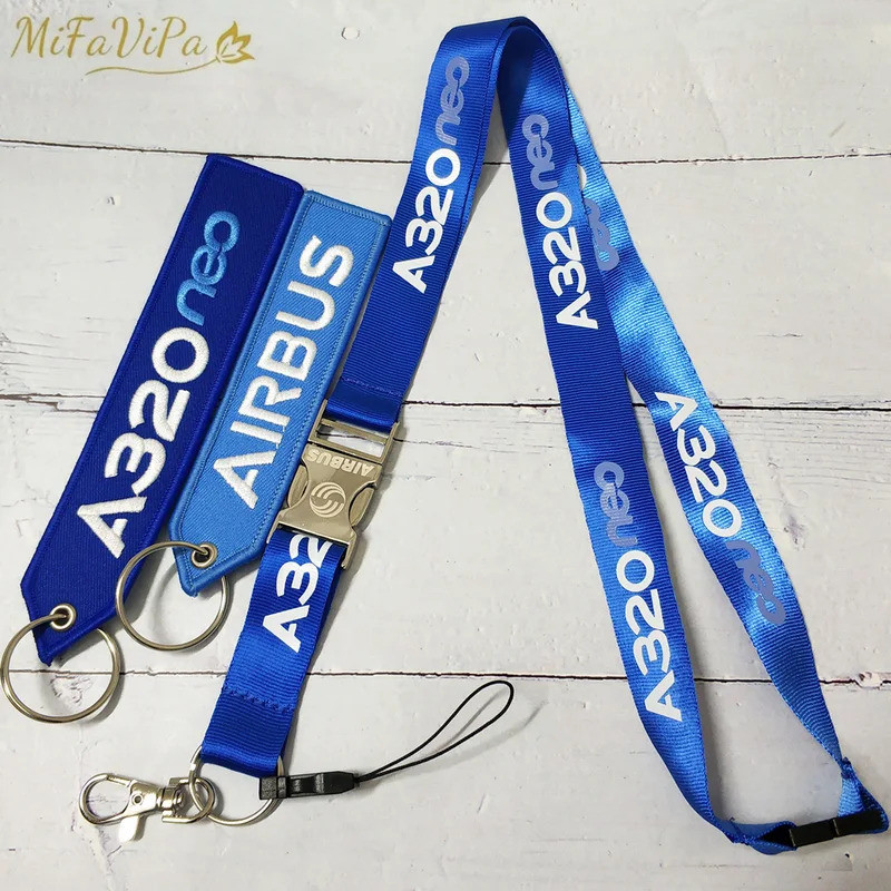 MiFaViPa 3 PCS Blue A320 Neo Lanyards Keychain Fashion Trinket Flight Crew Aviation Aircraft Gift Ke