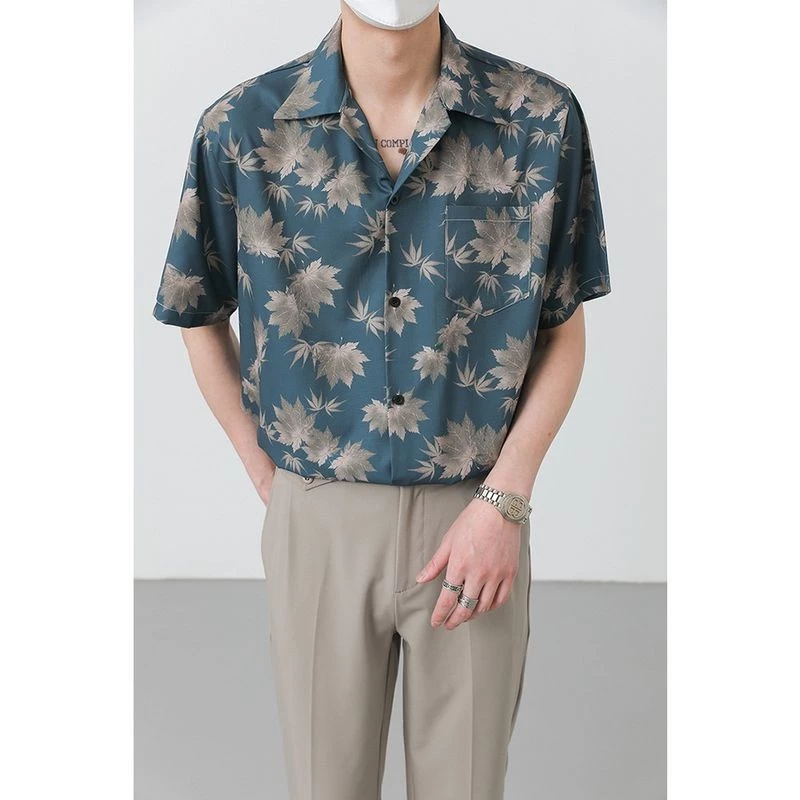 ERSHENSHI เสื้อเชิ้ตลายดอกไม้คอคิวบา แขนสั้น ฮาวาย ยูนิเซ็กส์ thumbnail 6