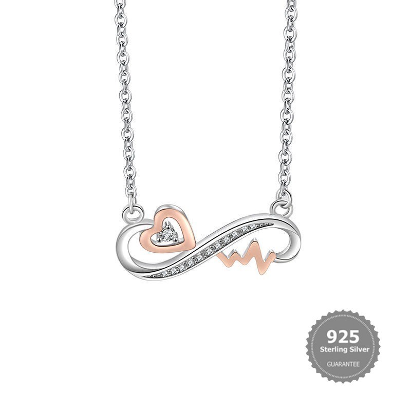 S925 Silver New Infinite Heart-Shaped Micro-Pave Figure-8 Infinity Symbol Heart Clavicle Chain