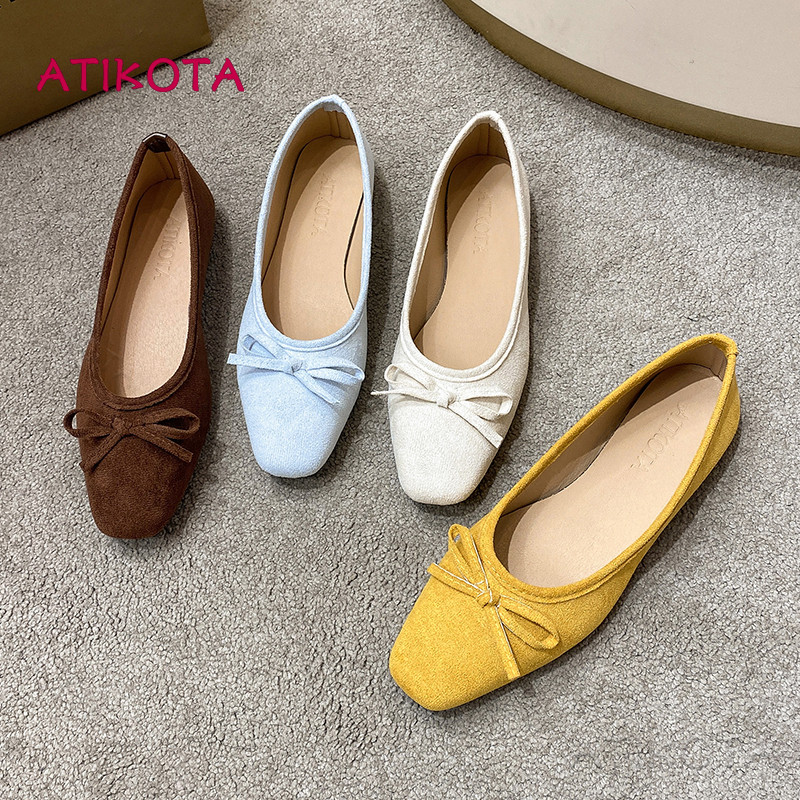 Atikota ผู้หญิงรองเท้าแบนสุภาพสตรีแฟชั่น Bowknot Minimalist ปากตื้นสบายแฟลต