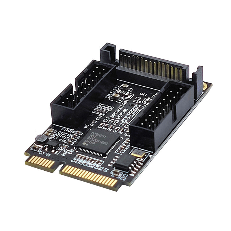 MINI PCI-E ถึง Dual Port 19PIN ด้านหน้า 19-Pin 5Gbps Extension Card 4-Port Adapter Card ขนาดเล็ก 4-P