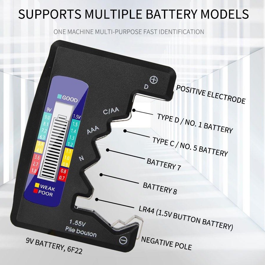 เครื่องวัดแบตเตอรี่ Battery Tester Capacity Detector For C/D/N/AA/AAA/9V 6F22 1.55V button cell