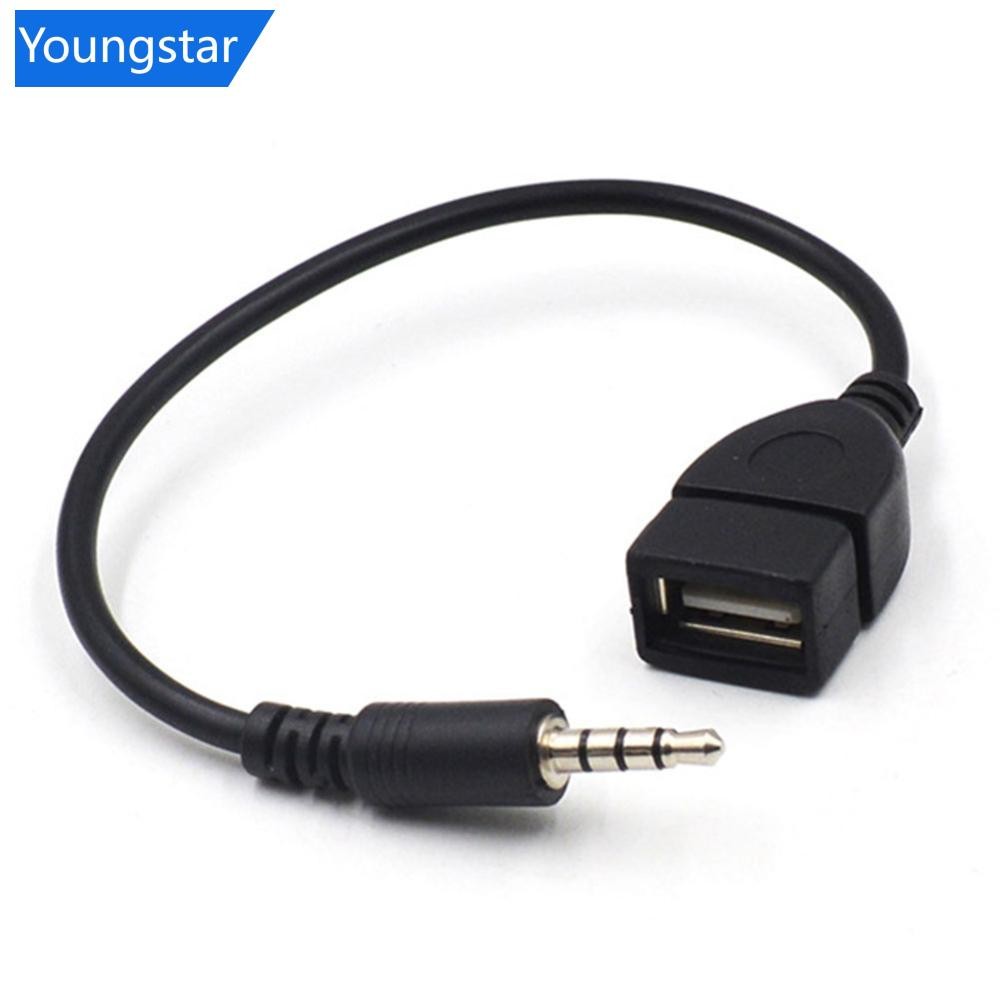FYY สีดํา 3.5 มม.เสียงชาย AUX เป็น USB Type A หญิง OTG อะแดปเตอร์แปลงสายเคเบิลสําหรับรถยนต์