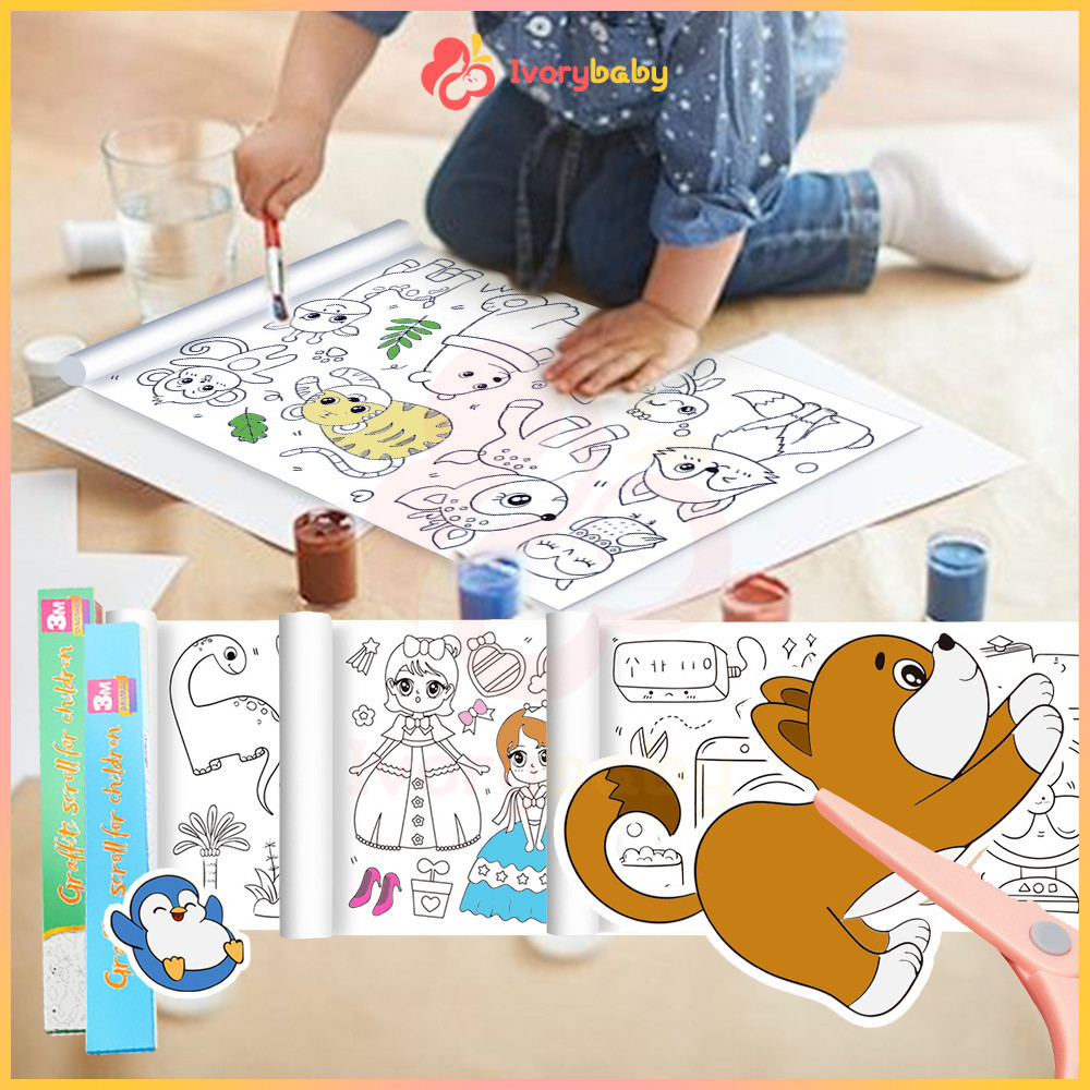 IVORYBABY 3 เมตร โปสเตอร์ระบายสียักษ์ ภาพระบายสี ยักษ์ กระดาษระบายสีแผ่นใหญ่ การออกกำลังกายความรู้สึกสี ลวดลายน่ารัก