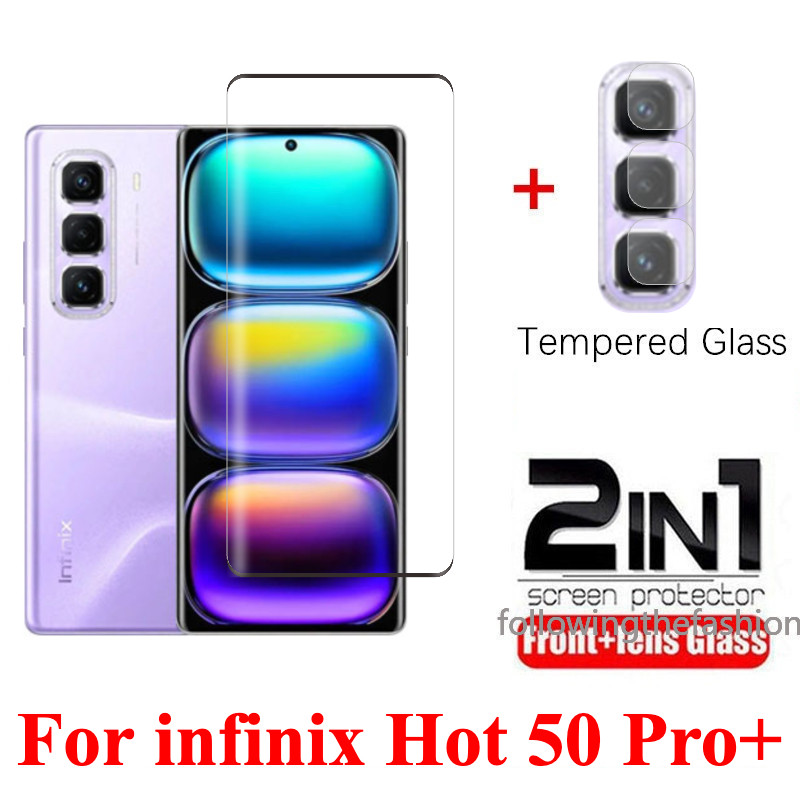 2 in 1 ฟิล์มกระจกนิรภัยสําหรับ infinix Hot 50 Pro+ Hot50pro Plus Hot50 Pro 4G 2024 Gobal หน้าจอ HD Clear View Film Protector ฟิล์มแก้วกล้องเลนส์ป้องกันกระจก