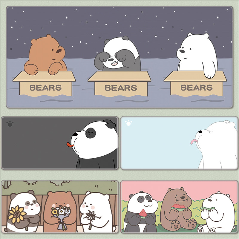 We Bare Bears แผ่นรองเมาส์ขนาดใหญ่สามหมีเปลือยน่ารักการ์ตูน Mousepad Grizzly Panda Ice Bear สํานักงานแป้นพิมพ์คอมพิวเตอร์แผ่นรองโต๊ะ