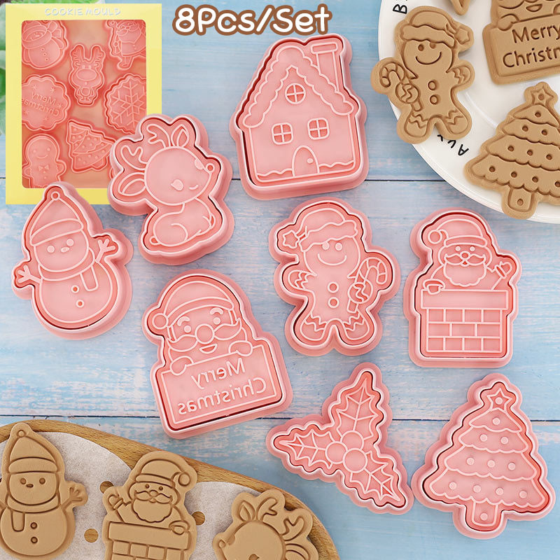 🍪8Pcs/Set🔥DIY แม่พิมพ์คุกกี้ สเตอริโอ 3 มิติกดคุ้กกี้เครื่องมืออบ ของขวัญวันว ของขวัญวันวคริสมาสต์