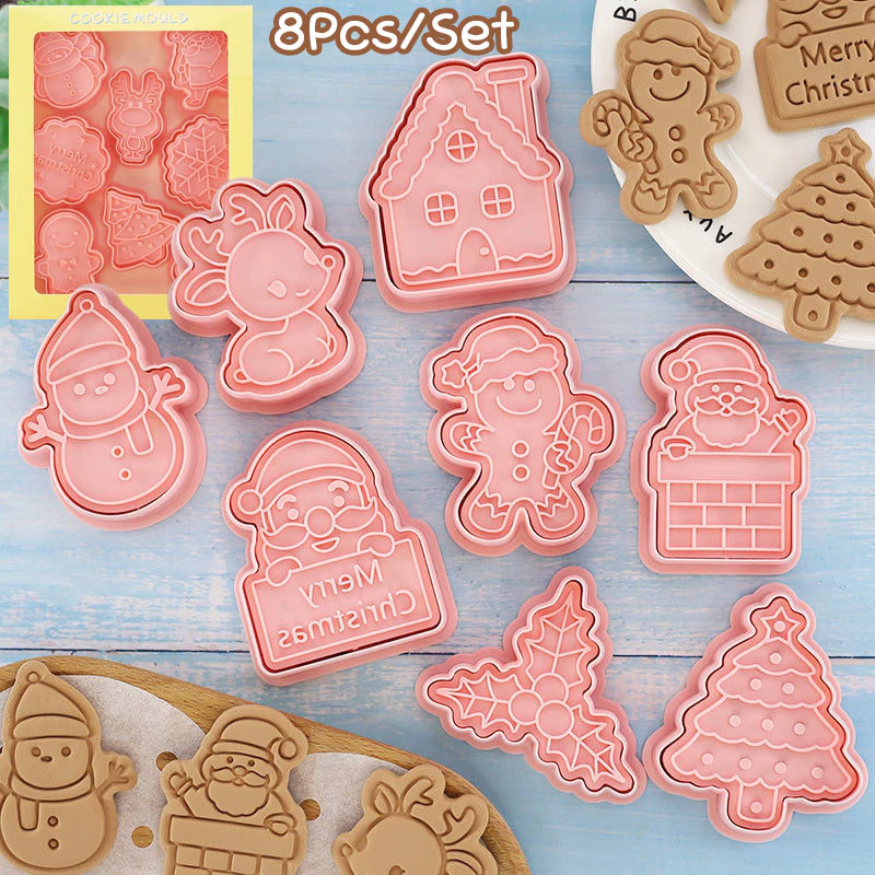 🍪8Pcs/Set🔥DIY แม่พิมพ์คุกกี้ สเตอริโอ 3 มิติกดคุ้กกี้เครื่องมืออบ ของขวัญวันว ของขวัญวันวคริสมาสต์