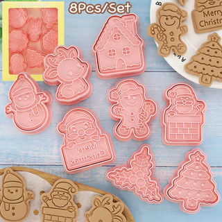 🍪8Pcs/Set🔥DIY แม่พิมพ์คุกกี้ สเตอริโอ 3 มิติกดคุ้กกี้เครื่องมืออบ ของขวัญวันว ของขวัญวันวคริสมาสต์