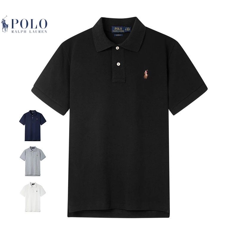 เสื้อโปโล Ralph Lauren สำหรับผู้ชายแบบพลาสไซซ์ ทำจากผ้าฝ้าย สไตล์ลำลองแต่งตัวได้ทั้งทำงานและวันหยุดในฤดูร้อน