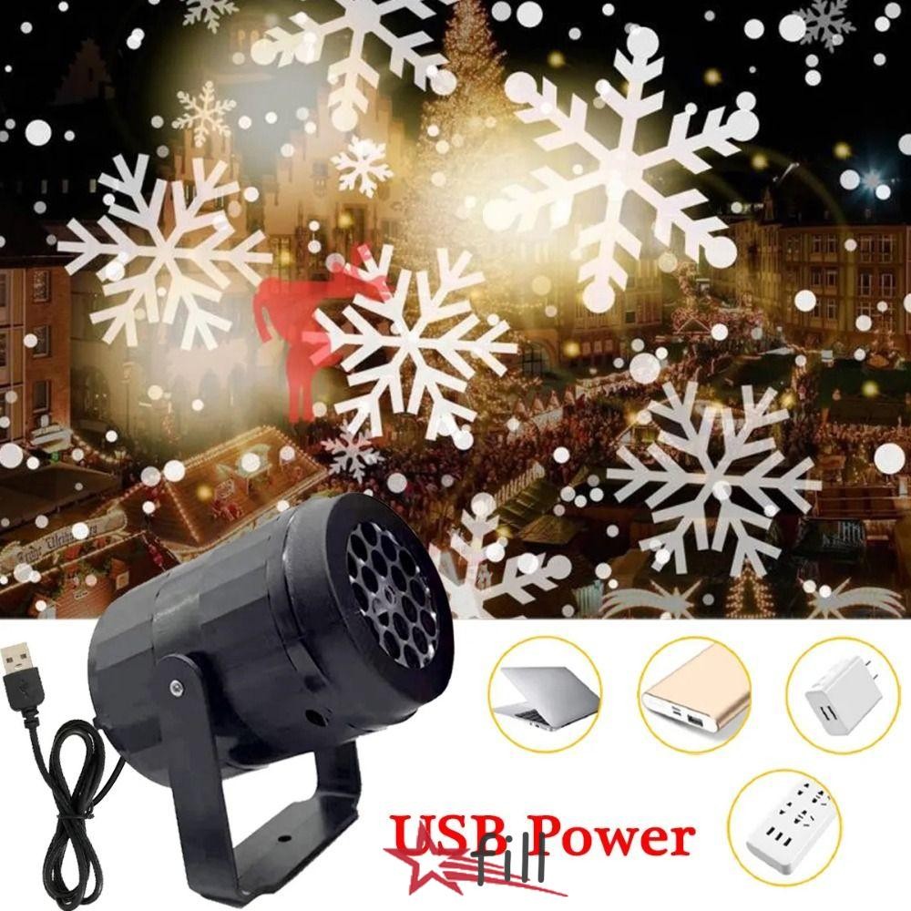 Fill โปรเจคเตอร์เกล็ดหิมะคริสต์มาส, USB หมุนแบบไดนามิกสีขาวโคมไฟฉายหิมะ,ปาร์ตี้ LED ปีเครื่องประดับไฟนางฟ้าบ้าน