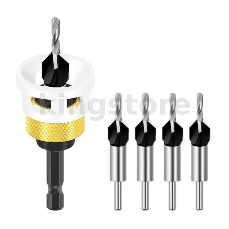 4-in-1 ชุดดอกเจาะ Countersink ก้าน 6.25 มม. เหล็กทังสเตน ปรับความลึก 2.8/3.2/3.5/4.0 มม. สําหรับงานไม้และงานโลหะ