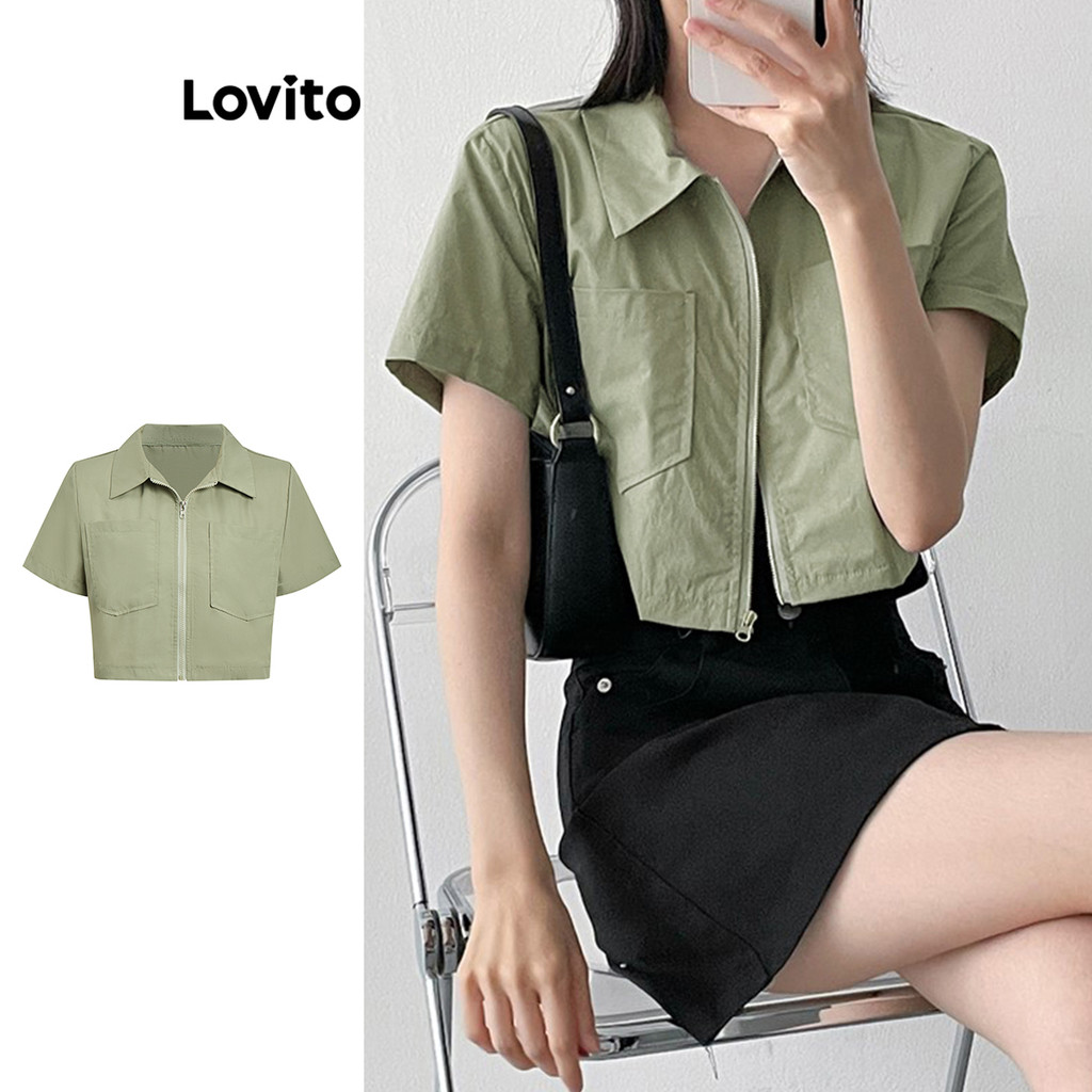 Lovito เสื้อแจ็คเก็ตทรงเรียบหรูหราสำหรับผู้หญิง L109MD599