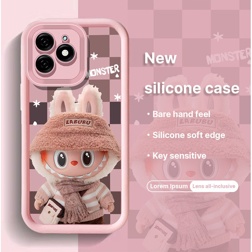 น่ารักสวมผ้าพันคอ LABUBU เคสโทรศัพท์สําหรับ Samsung Galaxy A02 A02S M02S A03 A03 Core A04 A05 A10 M10 A10S A11 M11 แฟชั่นฤดูใบไม้ร่วงและ shook proof เคสโทรศัพท์