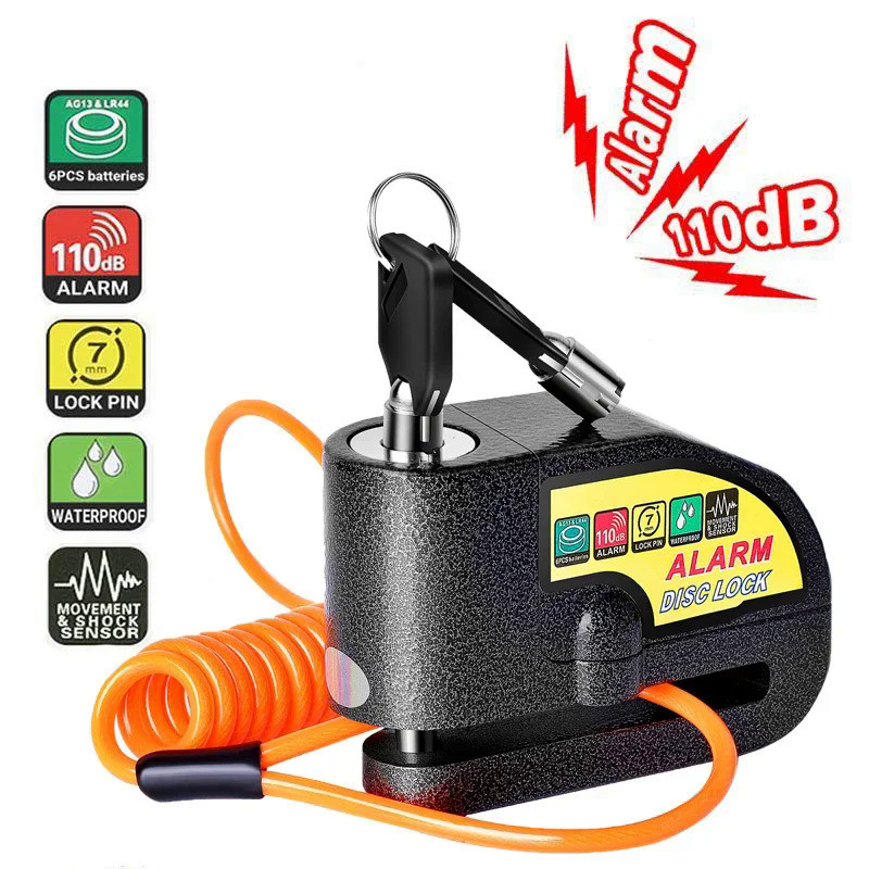 Motorcycle Alarm Disc Brake Lock, Anti-theft Safety Wheel Disc Lock Waterproof Alarm Cable Key for M