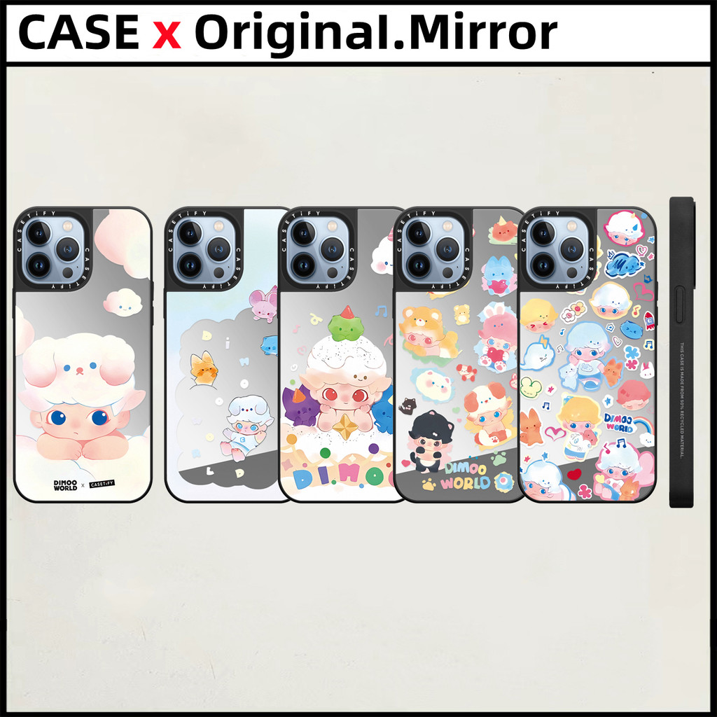 Casetify POP MART & DIMOO WORLD กระจก iPhone สําหรับ 16 Pro MAX 15 14 13 12 11 Pro MAX 14 15 16 Plus TPU ตัวอักษรด้านข้างกันกระแทกฝาครอบโทรศัพท์กลับปลอกการ์ตูน
