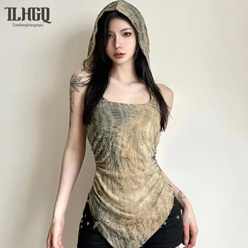 Tian-lianhaogeqiu ผู้หญิงเสื้อกั๊ก Hooded Handmade สวมใส่หลุมแขนกุดเครื่องเทศสาวแขวนคอด้านบน