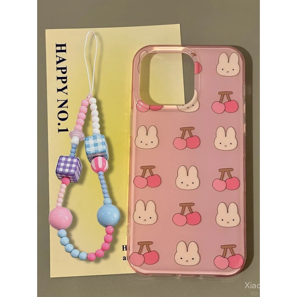 เคสมือถือสำหรับ iPhone 7 8 x XS XR xsmax 11 12 13 14 15 16 Pro Max PLUS INS ห่วงโซ่ลายกระต่ายเชอร์รี่มิฟฟีเคสนิ่มแบบหุ้มทั้งเครื่องป้องกันเคส kpyd