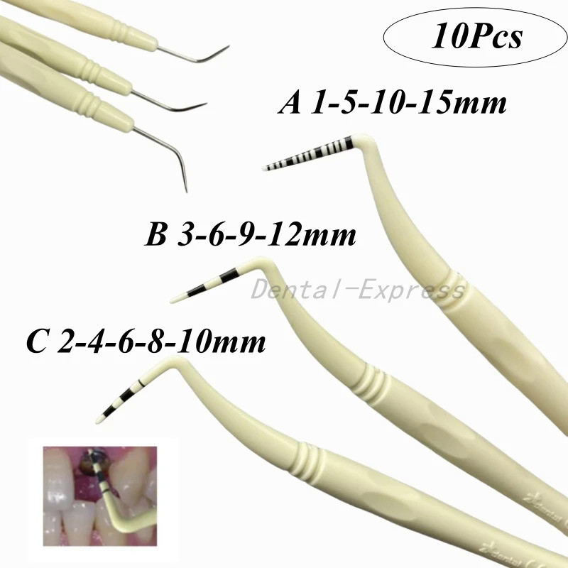 10Pcs Dental Implant Probes Periodontal Probe Depth Measure Explorer Flexible Scaler Double Ends NoH