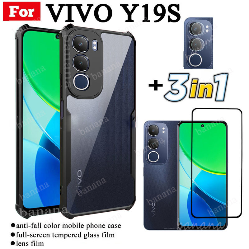 3 IN 1 Vivo Y19S Anti-fall โทรศัพท์มือถือสําหรับ Vivo Y19S Y 19S Y19 S ฟิล์มกระจกนิรภัย + ฟิล์มเลนส์