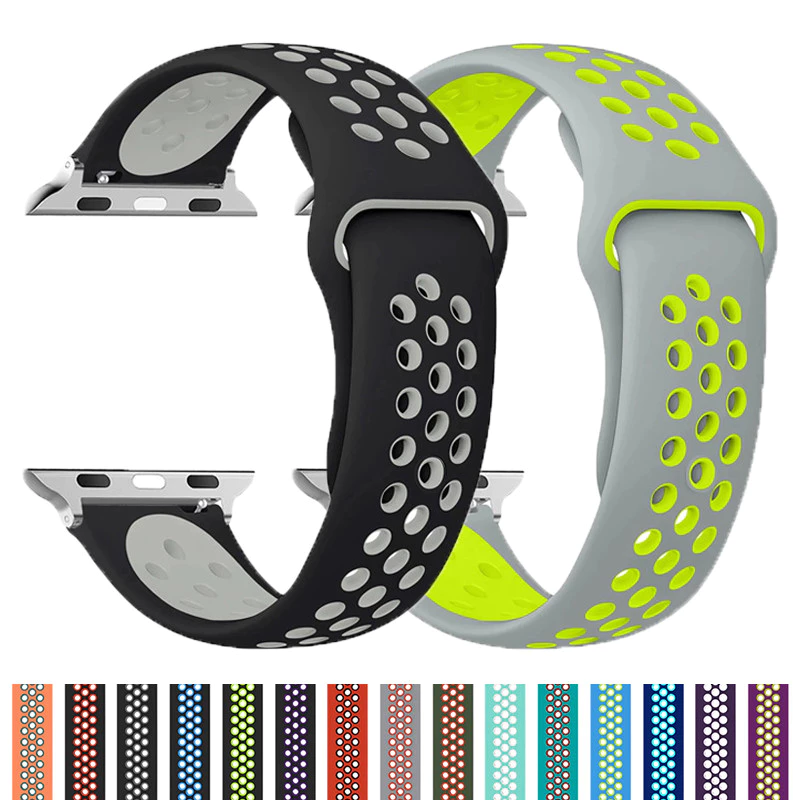 สายนาฬิกาซิลิโคนกีฬา Breathable Band สําหรับ Apple watch S10 42 46 มม.2 Iwatch Series 10 9 8 7 6 SE 5 4 49/45/44/42/41/40/38 มม.