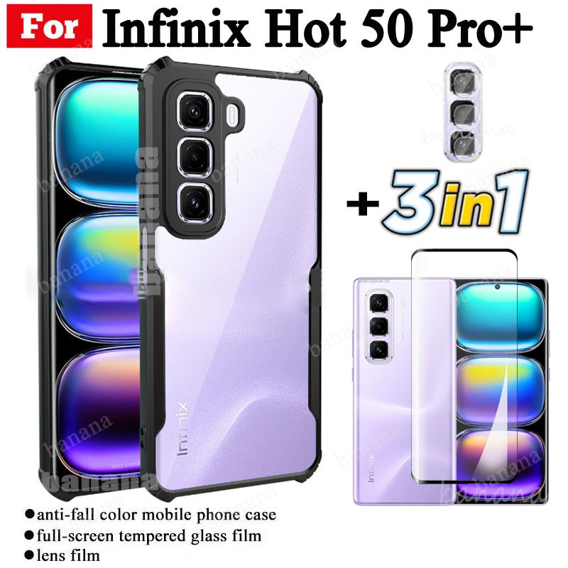 3in1 Infinix Hot 50 Pro+ 4G Anti-fall โทรศัพท์มือถือสําหรับ Infinix Note 40 Pro + หมายเหตุ 40 Pro Plus ฟิล์มกระจกนิรภัย + ฟิล์มเลนส์