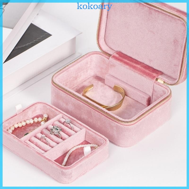 Kok Plush Velvets เครื่องประดับจัดเก็บ Double Layer ขนาดเล็กอุปกรณ์เสริมการเดินทางปัจจุบันสําหรับผู้หญิงสาวแฟชั่น Love