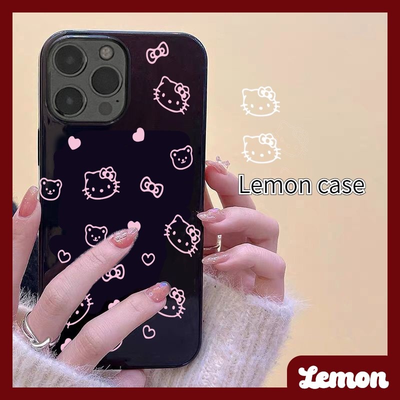 [Lemon] เคสโทรศัพท์มือถือ ลายแมวน่ารัก แวววาว สีดํา สีชมพู สําหรับ iPhone 14 14pro 14promax 14plus 13 13pro 13promax 7 8 7plus 8plus 11 12 XR XSMAX 12pro 11promax 12promax