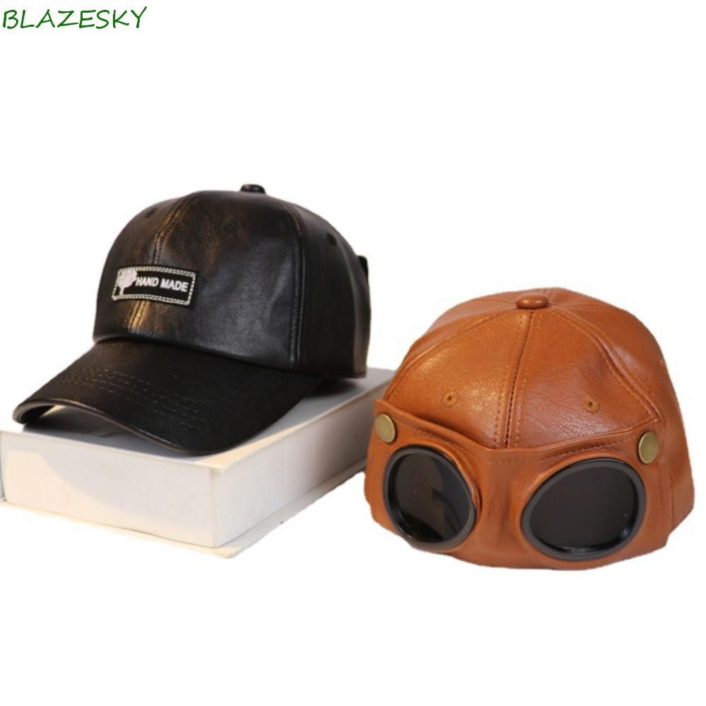 หมวกแว่นตานักบิน BLAZESKY, หมวกแว่นกันแดดหนัง PU หล่อ, แฟชั่นบุคลิกภาพ Streetwear สไตล์เกาหลี Sunhat Men
