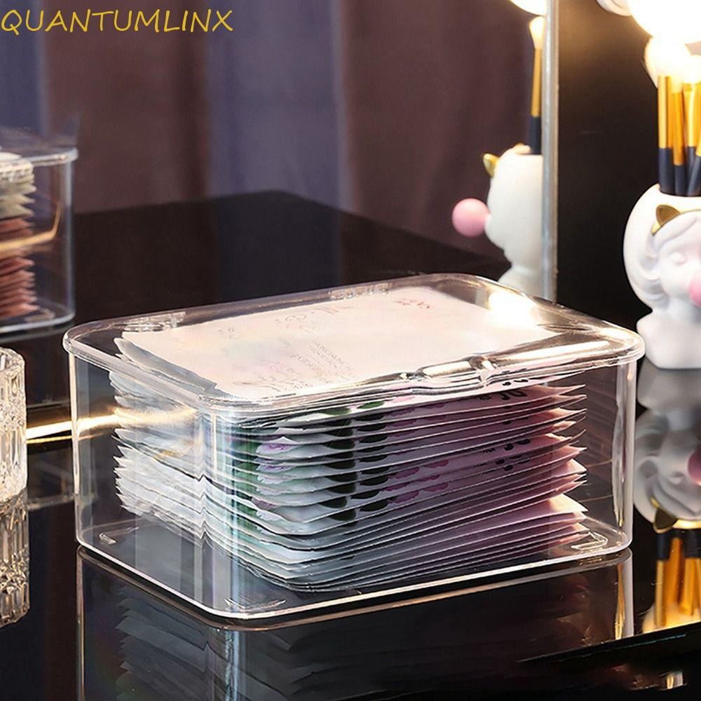 Quantuml กล่องเก็บมาส์กหน้า, กล่องเก็บเครื่องสําอางแบบพลิกพลาสติก, ใช้งานได้จริงพร้อมฝาปิดโปร่งใสกันฝุ่นเคสโทรศัพท์ออแกไนเซอร์จิปาถะ