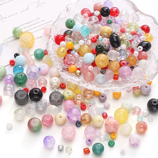 30กรัม ชุดลูกปัดแก้วหลากสีหลายขนาด 3-12 มม. อุปกรณ์ DIY ทำสร้อยข้อมือ สร้อยคอ เครื่องประดับ