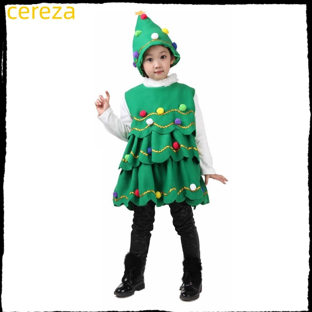 Cereza เครื่องแต่งกายต้นคริสต์มาส, โพลีเอสเตอร์ Leeveless ชุดเด็ก, แฟชั่นเครื่องแต่งกายเวทีหมวกการ์ตูนคอสเพลย์เครื่องแต่งกายเด็ก