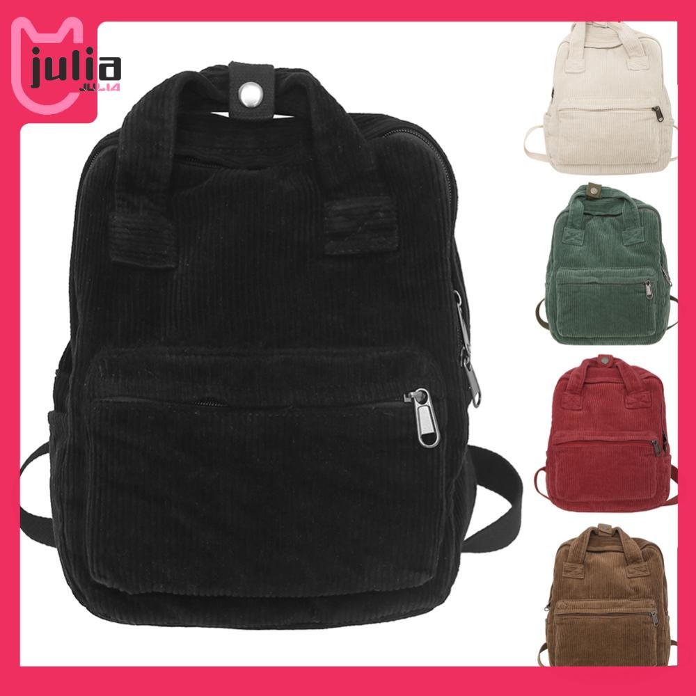 [Julia1.th] กระเป๋าถือผู้หญิงทุกวันสีทึบ Casual Knapsack Corduroy สําหรับสาววัยรุ่นเด็ก