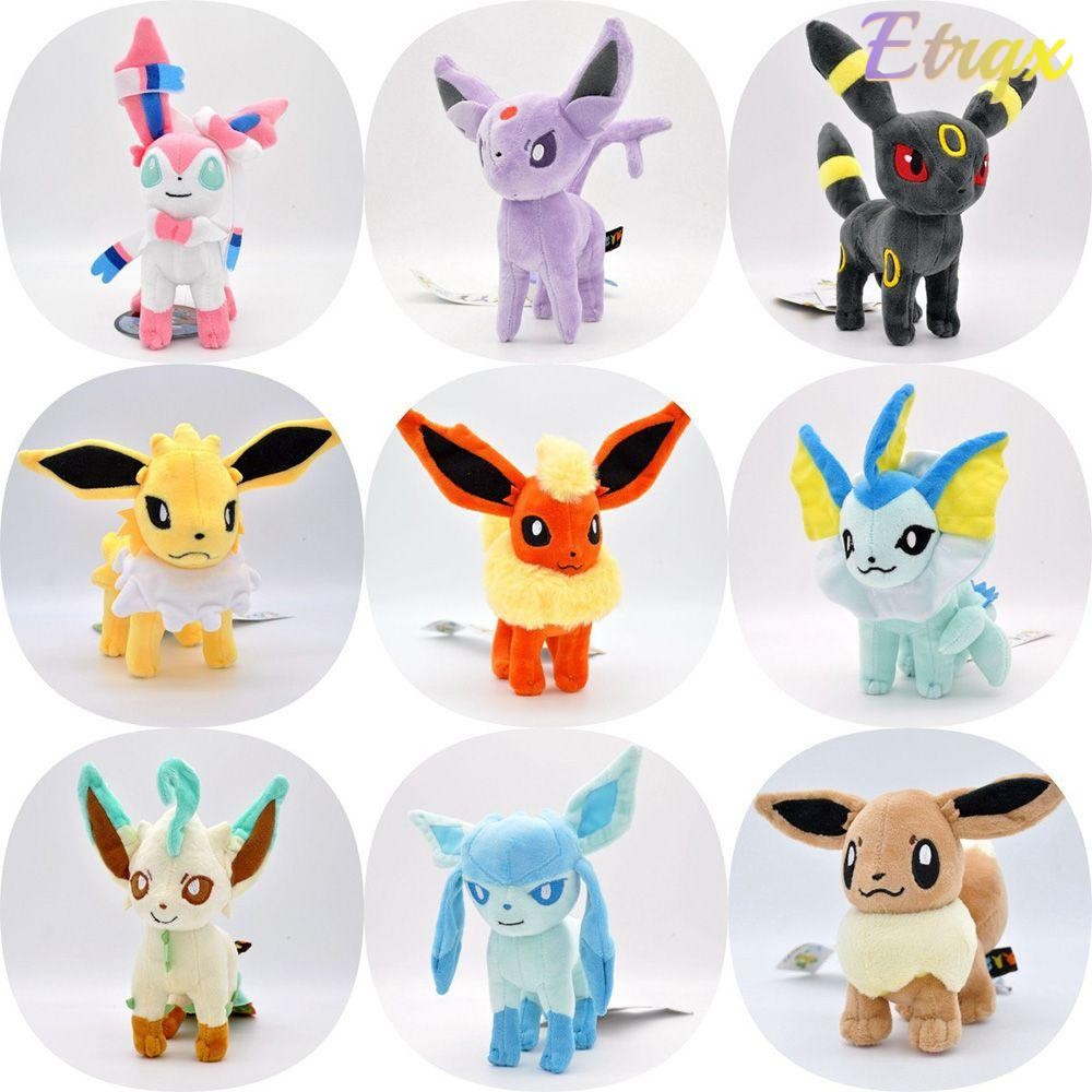 Etrqx 20 ซม.Eevee ตุ๊กตาของเล่นตกแต่งบ้าน Umbreon Vaporeon Flareon ยืนนั่ง Eeveelution Leafeon Espeon