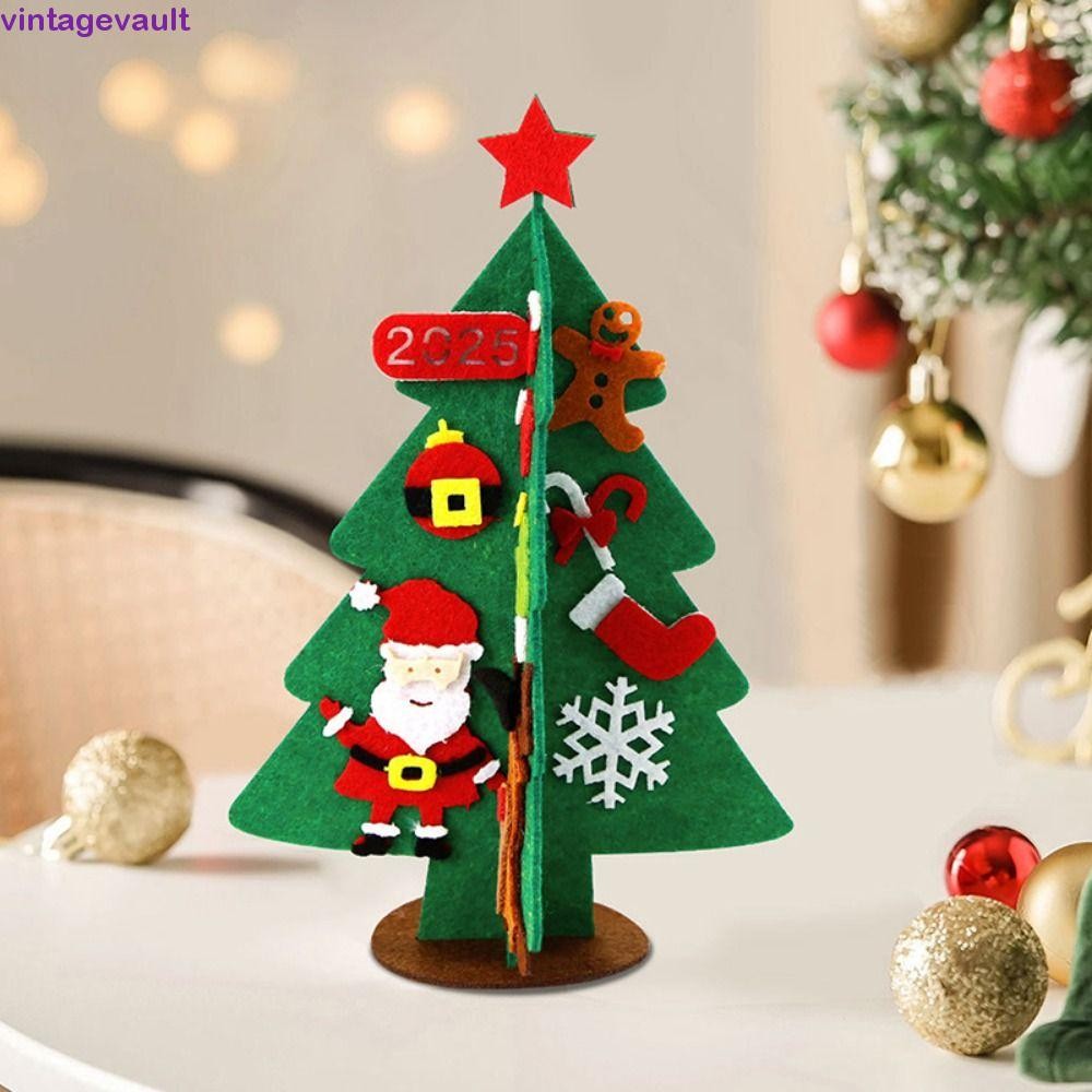 Vintagevault 2 ชิ้น/เซ็ต DIY Felt Christmas Tree, Handmade การ์ตูนจําลองต้นคริสต์มาส,ตลกติดตั้งง่าย Mini Christmas Tree วัสดุแพคเกจ Home