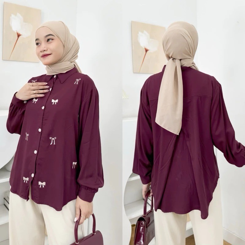 KEMEJA FAFA- KAWAI Womens COQUETTE RIBBON EMBROIDERED SHIRT