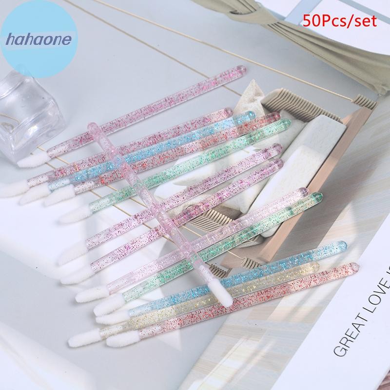 Hahaone 50 ชิ้นแปรงขนตาแบบใช้แล้วทิ้ง Crystal Extension Applicator ทําความสะอาดเครื่องมือแต่งหน้า TH