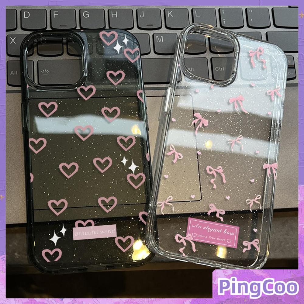Pingcoo - เคส iPhone 16 Pro Max iPhone 11 เคสใสแบบแวววาว TPU นุ่มสีสันสดใส คันธนูและหัวใจที่น่ารัก Compatible iPhone15 Pro max 14 13 12 Pro max XS XR 7 Plus 8 Plus