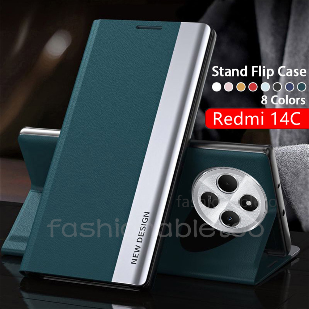 Matte Flip หนังเคสโทรศัพท์สําหรับ Redmi 14C 13C 14 C 13 C Redmi14C Redmi13C 4G 5G ปลอกวงเล็บแม่เหล็กกันกระแทกปกหลัง