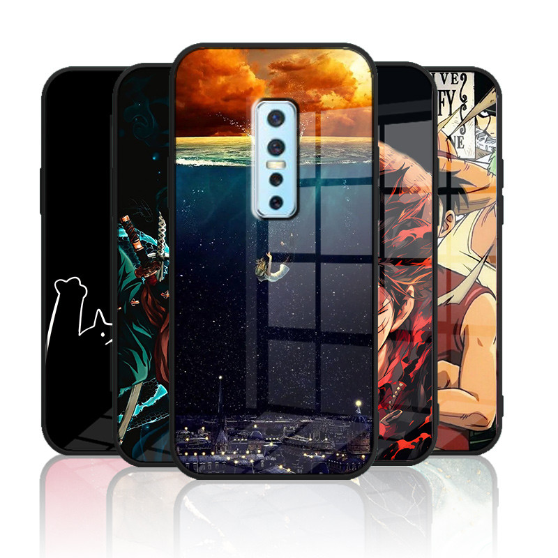 เคสกระจก Vivo V17 pro 1910 เคสกระจกนิรภัยฮาร์ดฝาหลังขอบซิลิคอนอ่อน