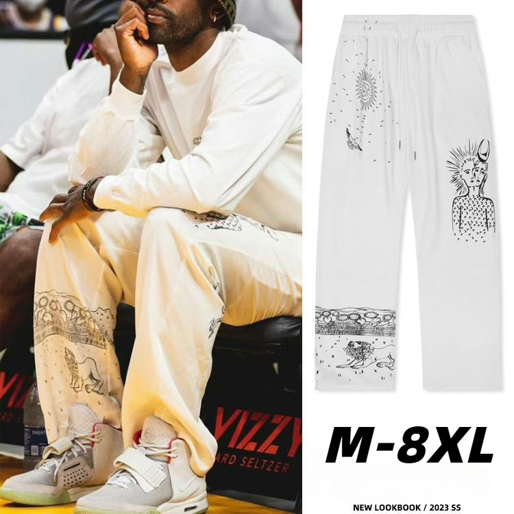 Maisida กางเกงบาสเก็ตบอลลําลองขากว้างสไตล์ใหม่หลวม Kyrie Irving Ink พิมพ์สไตล์ฮิปฮอป ขนาดใหญ่พิเศษ ส