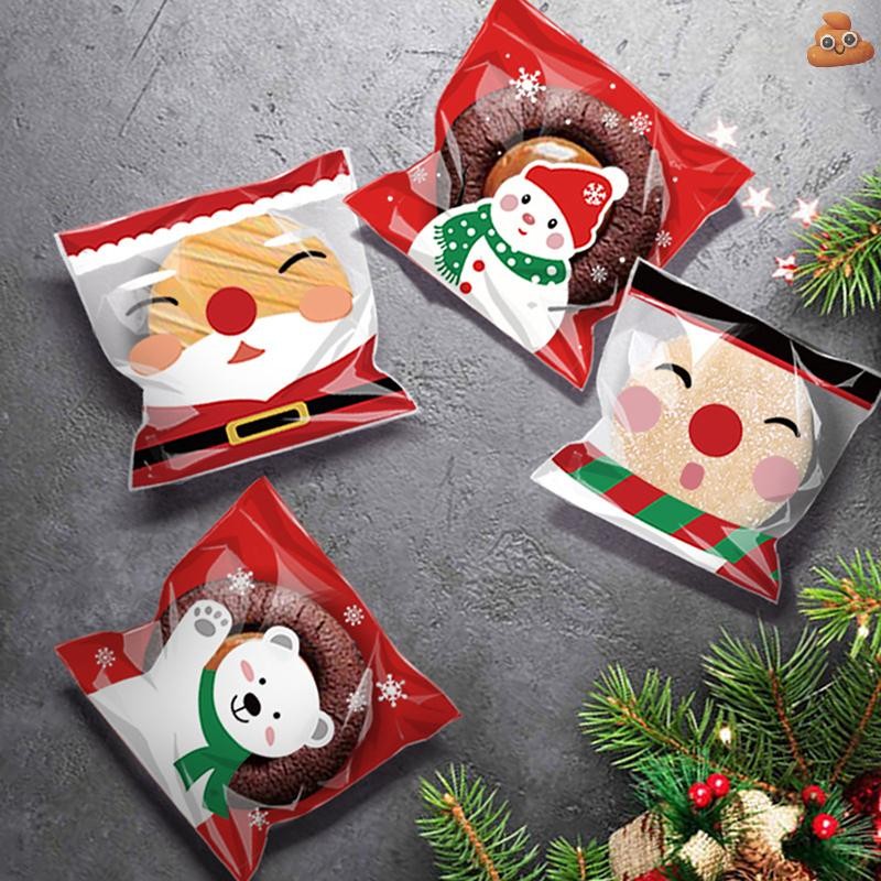 [LO] 100 ชิ้นกระเป๋าของขวัญคริสต์มาสคุกกี้กาวตนเองถุงขนมปีใหม่พรรคของขวัญขนมขบเคี้ยวอบถุงพลาสติก TH