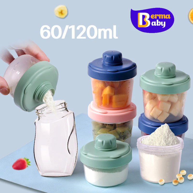 Berma Baby กระปุกแบ่งนมผงแบบ 3/4 ชั้น 60/120ml กล่องนมผงสำหรับทารก ที่ใส่นมผงแบบพกพา กล่องขนม