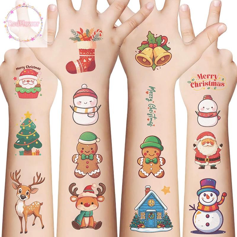Redflower 10 แผ่นคริสต์มาสชั่วคราว Tattoo สติกเกอร์ Santa Claus Christmas Tree Snowman รูปแบบ Transfer Tattoos สติกเกอร์เด็กของขวัญ TH