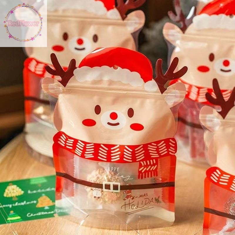 Redflower 5pcs กระเป๋าของขวัญคริสต์มาสสําหรับ Candy ช็อกโกแลตคุกกี้ Nougat บิสกิตบรรจุของขวัญ Tree Santa กระเป๋าซิป TH
