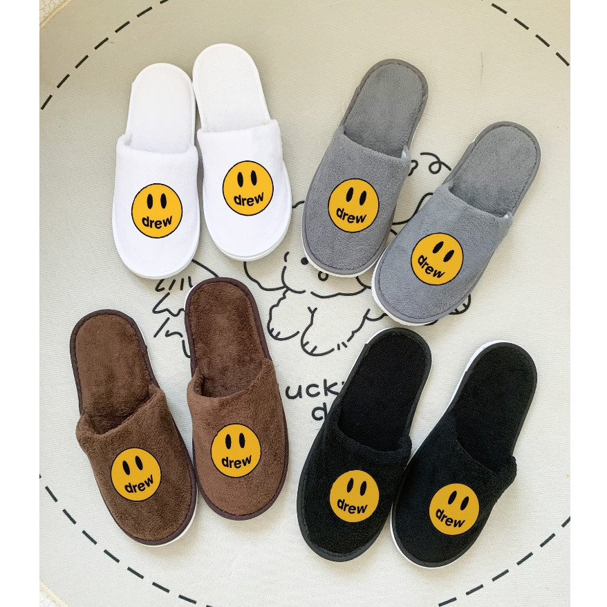 คุณภาพสูงพร้อมสต็อก!การ์ตูนน่ารัก Drew Smiley Face Coral Fleece สบายกันลื่นในร่ม Slipp