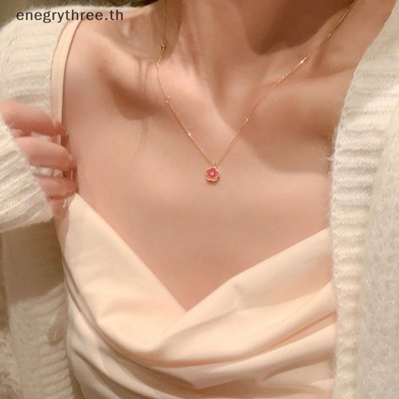 Th & แฟชั่นแฟชั่นสร้อยคอจี้ดอกไม้หวาน Gentle Fairy Temperament สีชมพู Peach Blossom Niche Clavicle Chain สําหรับผู้หญิงสาวเครื่องประดับ