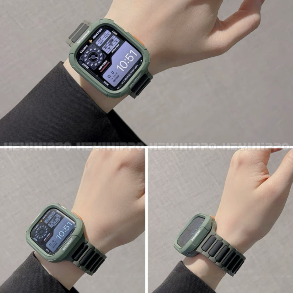 สายซิลิโคนทูโทน+เคสป้องกันเหมาะสําหรับสมาร์ทวอทช์ซีรีส์ 10/9/8/7/6/5/SE/4 เหมาะสําหรับ iwatch 49/46/45/44/42/41/40/38 มม.