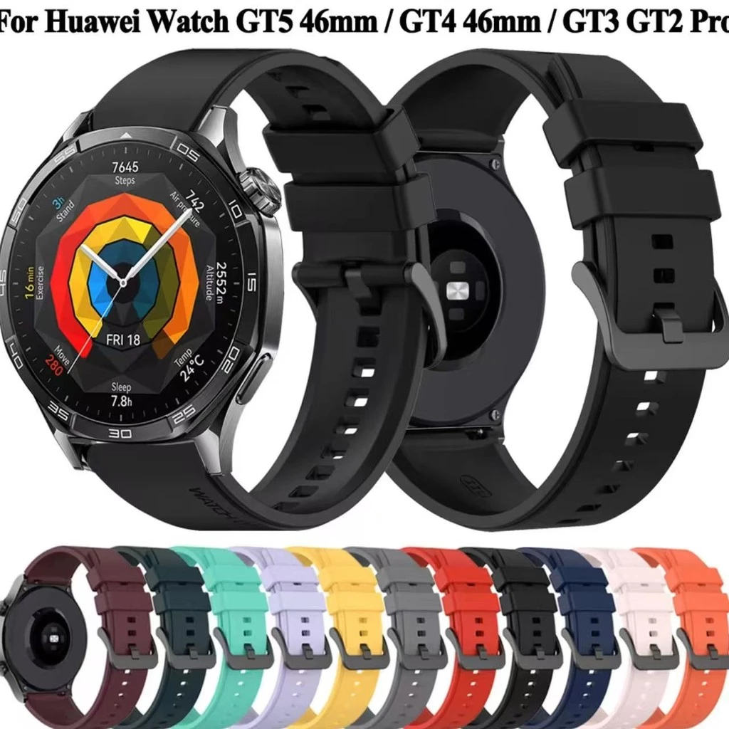 สายนาฬิกาสำหรับsmart watch Huawei GT2e GT3 GT4 GT2 GT5 Ultimate budsแบชิลิโคนล็อคดำสายนาฬิกา20mm22mm